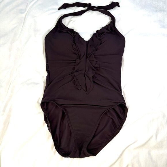 Miraclesuit Brown Isabella Ruffle Front One-Piece Swimsuit 12 - Picture 7 of 12